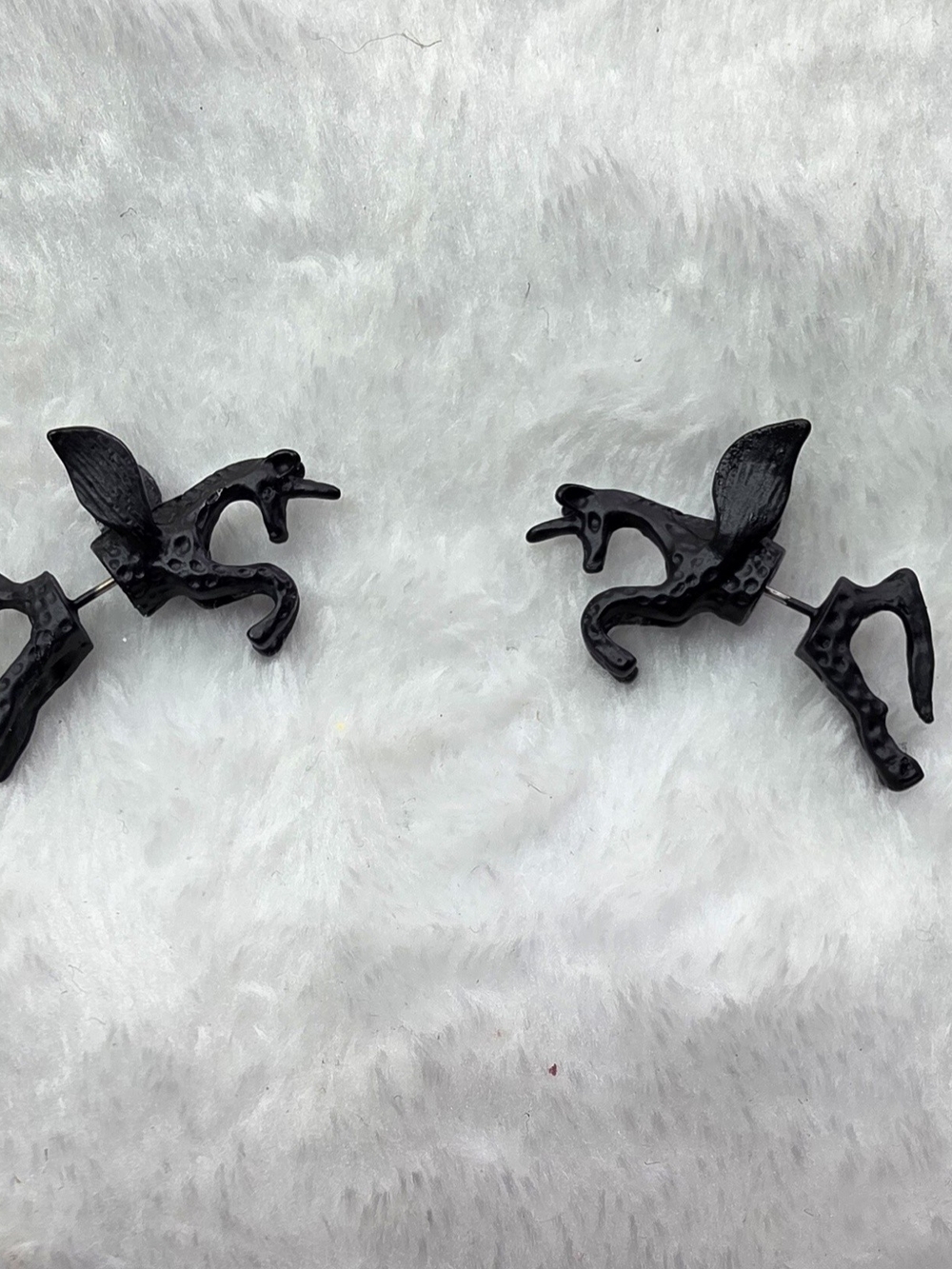 Black Unicorn Pegasus Horse Earrings - Picture 2 of 4
